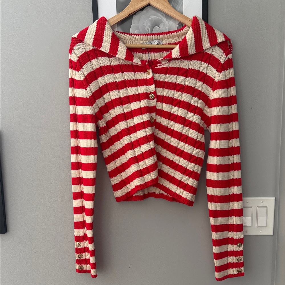 Zara Red and White Striped Cardigan